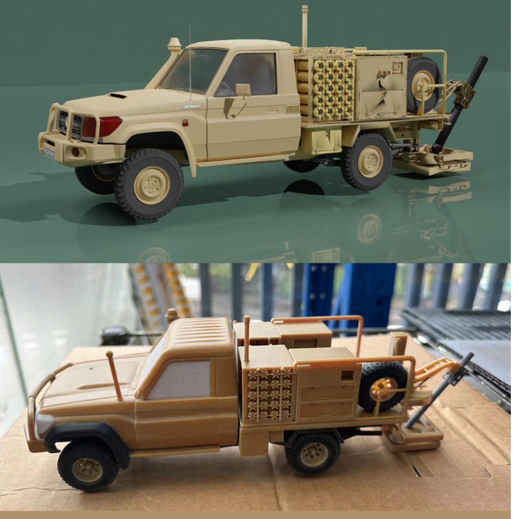 3d armed vehicle rendered model & 3d printed model